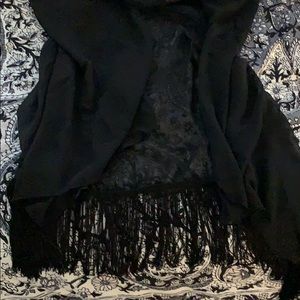 Black, fringe bottom kimono